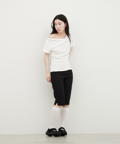 OFROOM(オフルーム)の「【接触冷感】Drape Rib Short Sleeve Tee|ドレープリブショートスリーブTee(Tシャツ/カットソー・レディース・グレイッシュベージュ/ブラック/ホワイト・FREE)」の19枚目の写真