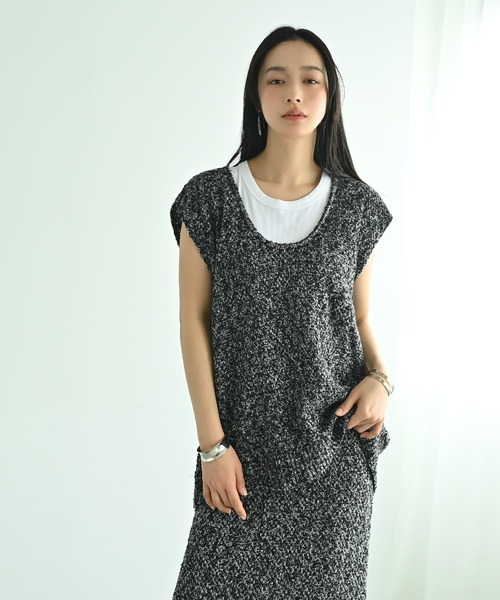 STYLE DELI（スタイルデリ）の「【BLK001】ツイード風ミックススラブプルオーバー（ニット/セーター・レディース・ミックスグレー/ブラック・FREE）」の4枚目の写真