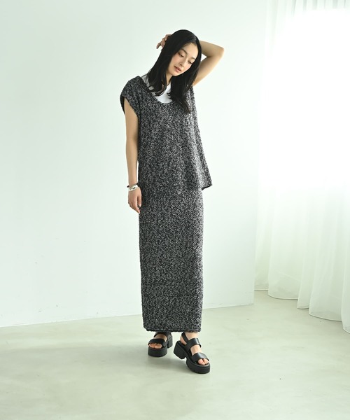 STYLE DELI（スタイルデリ）の「【BLK001】ツイード風ミックススラブプルオーバー（ニット/セーター・レディース・ミックスグレー/ブラック・FREE）」の6枚目の写真