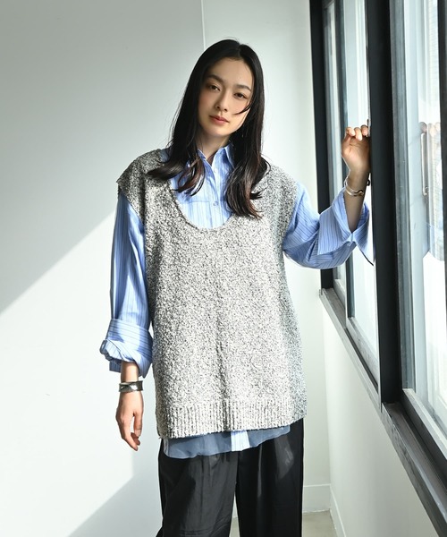 STYLE DELI（スタイルデリ）の「【BLK001】ツイード風ミックススラブプルオーバー（ニット/セーター・レディース・ミックスグレー/ブラック・FREE）」の9枚目の写真