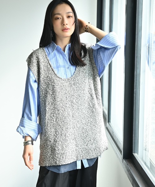 STYLE DELI（スタイルデリ）の「【BLK001】ツイード風ミックススラブプルオーバー（ニット/セーター・レディース・ミックスグレー/ブラック・FREE）」の10枚目の写真