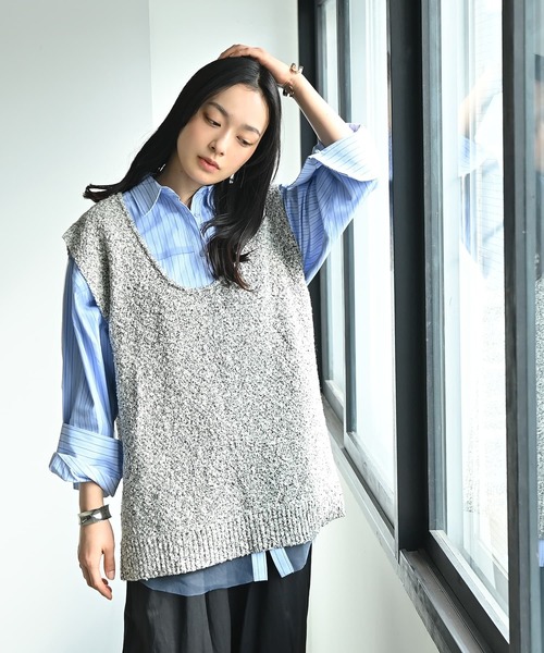 STYLE DELI（スタイルデリ）の「【BLK001】ツイード風ミックススラブプルオーバー（ニット/セーター・レディース・ミックスグレー/ブラック・FREE）」の14枚目の写真