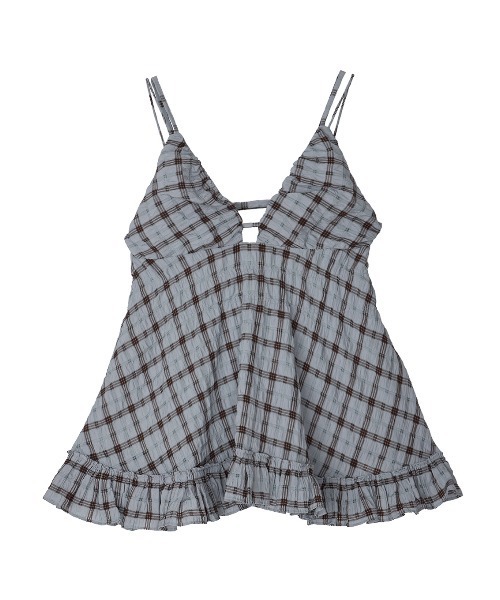 Ameri(アメリ)の「UNEVENNESS CHECK TUNIC TOP(キャミソール・レディース・ライトブルー/ブラック/ライム・FREE)」の17枚目の写真