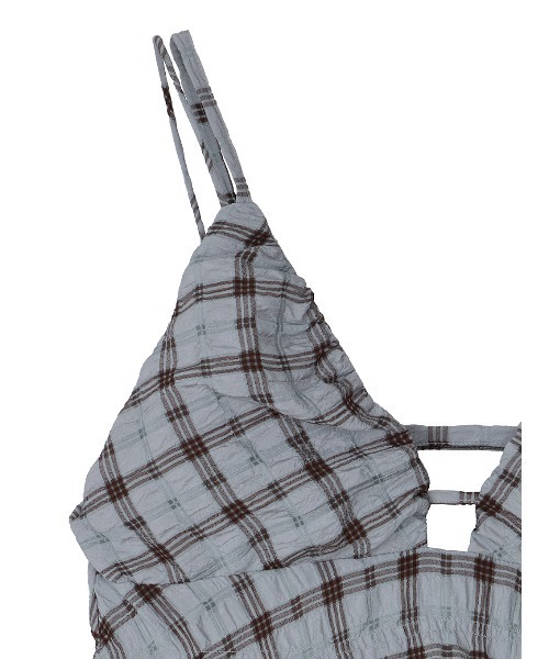 Ameri(アメリ)の「UNEVENNESS CHECK TUNIC TOP(キャミソール・レディース・ライトブルー/ブラック/ライム・FREE)」の15枚目の写真
