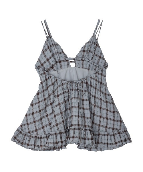 Ameri(アメリ)の「UNEVENNESS CHECK TUNIC TOP(キャミソール・レディース・ライトブルー/ブラック/ライム・FREE)」の13枚目の写真