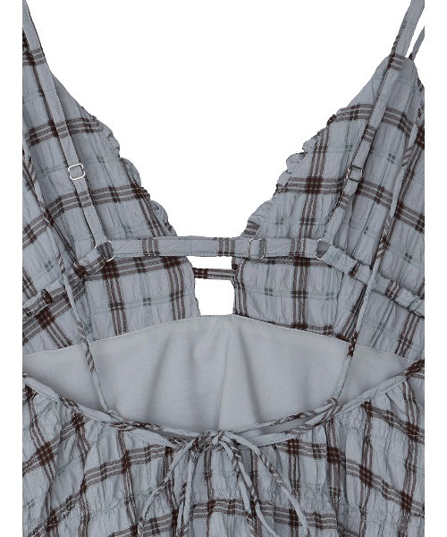 Ameri(アメリ)の「UNEVENNESS CHECK TUNIC TOP(キャミソール・レディース・ライトブルー/ブラック/ライム・FREE)」の12枚目の写真