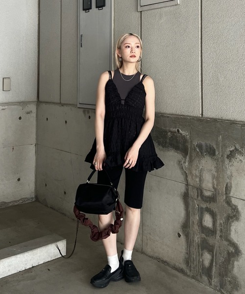 Ameri(アメリ)の「UNEVENNESS CHECK TUNIC TOP(キャミソール・レディース・ライトブルー/ブラック/ライム・FREE)」の9枚目の写真
