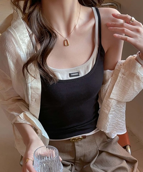 MAISON DE THERESE(メゾン ド テレーズ)の「ダブルストラップ 配色キャミソール(キャミソール・レディース・ネイビー/グレー/ブラック・M)」の5枚目の写真