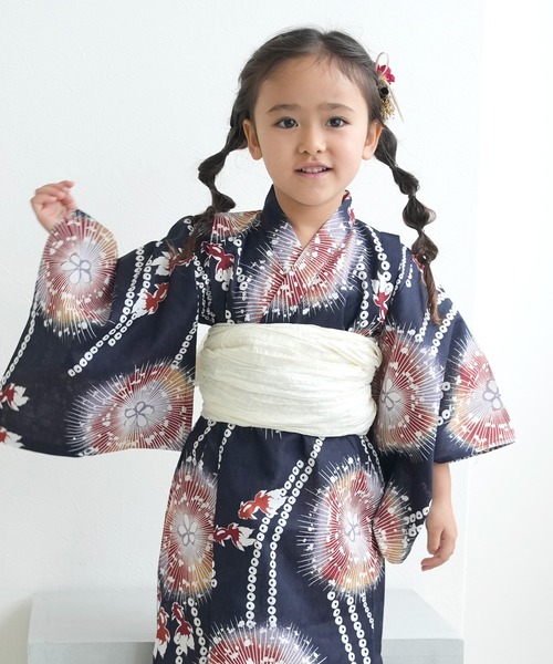 utatane(ウタタネ)の「2026新作 浴衣ワンピース2点セット 男女兼用 ひよこ商店(浴衣・キッズ・テラコッタ/ブルー/ブルーグリーン/グリーン/ネイビー/パープル/レッド/ライトグリーン・110cm/100cm/90cm/130cm/120cm)」の1枚目の写真