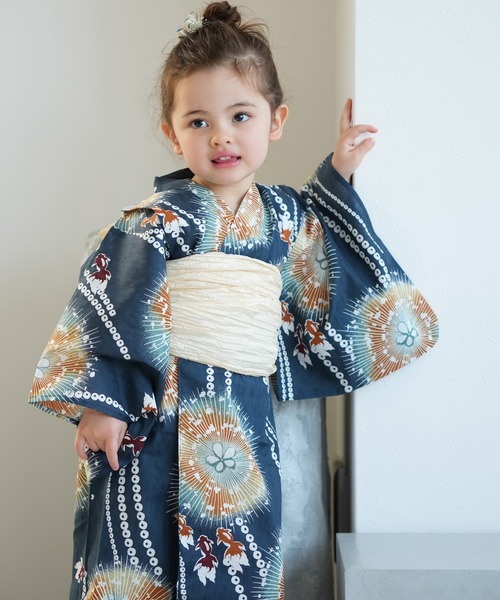utatane(ウタタネ)の「2026新作 浴衣ワンピース2点セット 男女兼用 ひよこ商店(浴衣・キッズ・テラコッタ/ブルー/ブルーグリーン/グリーン/ネイビー/パープル/レッド/ライトグリーン・110cm/100cm/90cm/130cm/120cm)」の6枚目の写真
