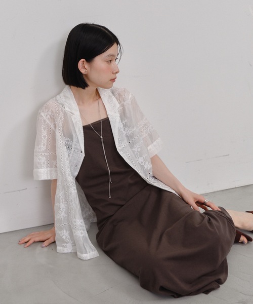 Shelly island（シェリーアイランド）の「総刺繍シアー半袖シャツ（シャツ/ブラウス・レディース・ブラック/ブラウン/その他/ホワイト・FREE）」の9枚目の写真