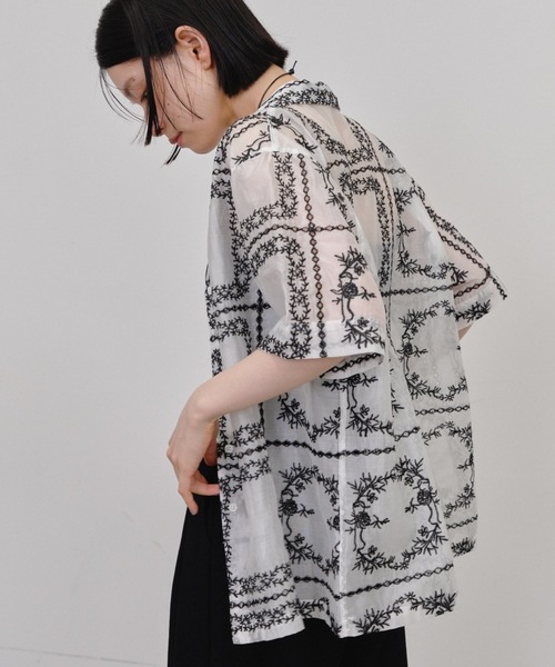 Shelly island（シェリーアイランド）の「総刺繍シアー半袖シャツ（シャツ/ブラウス・レディース・ブラック/ブラウン/その他/ホワイト・FREE）」の13枚目の写真