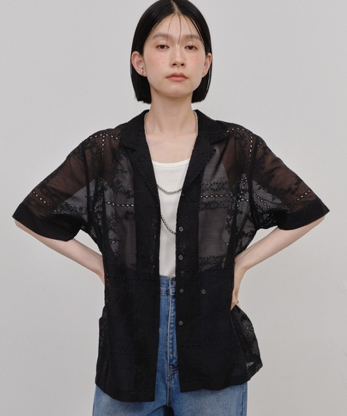 Shelly island（シェリーアイランド）の「総刺繍シアー半袖シャツ（シャツ/ブラウス・レディース・ブラック/ブラウン/その他/ホワイト・FREE）」の19枚目の写真