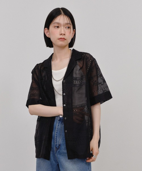 Shelly island（シェリーアイランド）の「総刺繍シアー半袖シャツ（シャツ/ブラウス・レディース・ブラック/ブラウン/その他/ホワイト・FREE）」の20枚目の写真