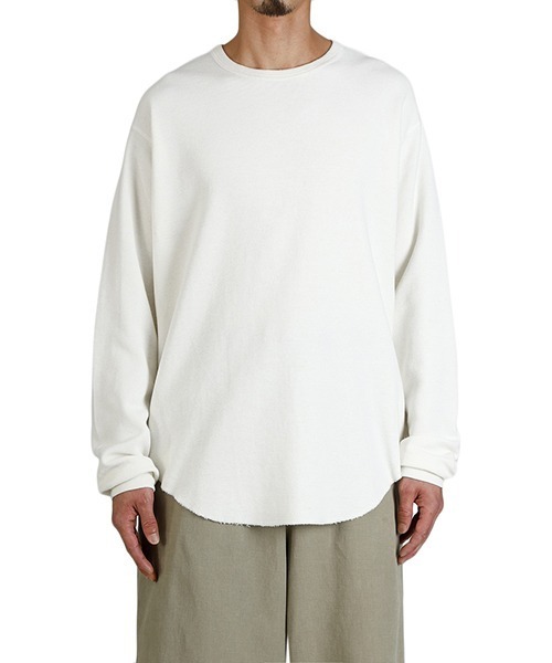 marka（マーカ）の「marka / マーカ：CREW NECK L/S TEE -ORGANIC COTTON HEMP MESH KNIT-：M25D06CS01C[COR]（Tシャツ/カットソー・メンズ・ホワイト/ブラック・2(M)）」の15枚目の写真