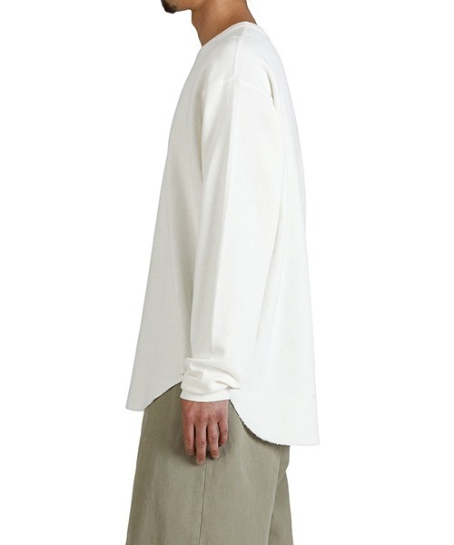 marka（マーカ）の「marka / マーカ：CREW NECK L/S TEE -ORGANIC COTTON HEMP MESH KNIT-：M25D06CS01C[COR]（Tシャツ/カットソー・メンズ・ホワイト/ブラック・2(M)）」の16枚目の写真
