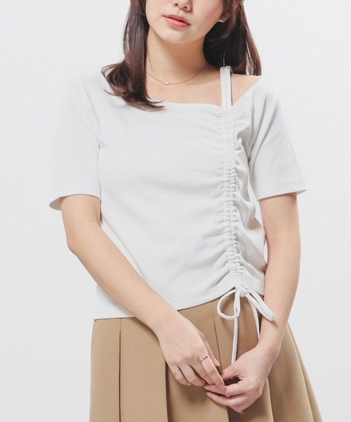 Honeys(ハニーズ)の「ワンショルダートップス(Tシャツ/カットソー・レディース・ヘザーチャコール/ブルー/ホワイト/ブラック・S/M/L)」の2枚目の写真