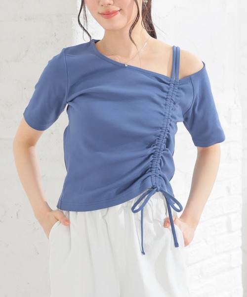 Honeys(ハニーズ)の「ワンショルダートップス(Tシャツ/カットソー・レディース・ヘザーチャコール/ブルー/ホワイト/ブラック・S/M/L)」の4枚目の写真