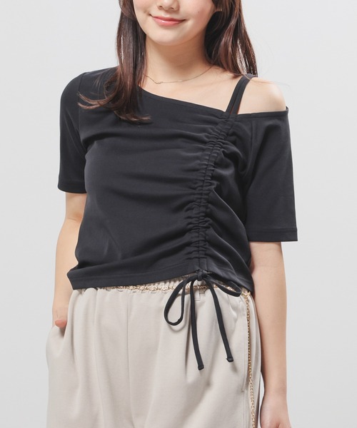 Honeys(ハニーズ)の「ワンショルダートップス(Tシャツ/カットソー・レディース・ヘザーチャコール/ブルー/ホワイト/ブラック・S/M/L)」の1枚目の写真