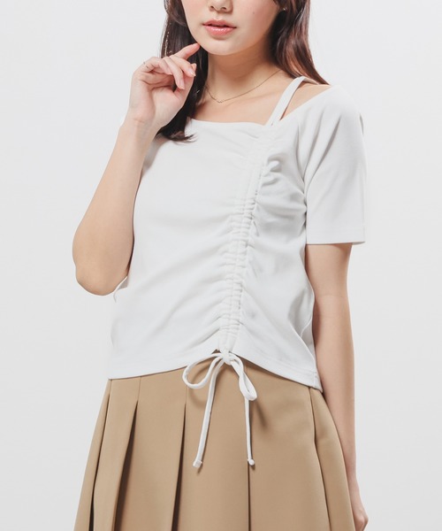 Honeys(ハニーズ)の「ワンショルダートップス(Tシャツ/カットソー・レディース・ヘザーチャコール/ブルー/ホワイト/ブラック・S/M/L)」の6枚目の写真