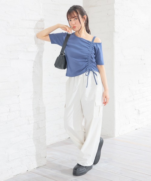Honeys(ハニーズ)の「ワンショルダートップス(Tシャツ/カットソー・レディース・ヘザーチャコール/ブルー/ホワイト/ブラック・S/M/L)」の9枚目の写真