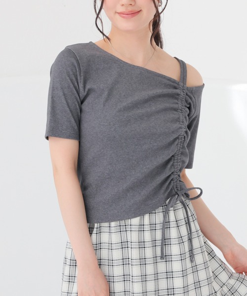 Honeys(ハニーズ)の「ワンショルダートップス(Tシャツ/カットソー・レディース・ヘザーチャコール/ブルー/ホワイト/ブラック・S/M/L)」の13枚目の写真