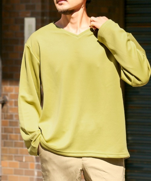 LUXSTYLE(ラグスタイル)の「ドローコード付きVネックロンT(Tシャツ/カットソー・メンズ・オリーブ/ネイビー/ブラック/ホワイト/ブルー/チャコール・L/M)」の1枚目の写真