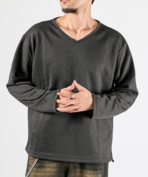 LUXSTYLE(ラグスタイル)の「ドローコード付きVネックロンT(Tシャツ/カットソー・メンズ・オリーブ/ネイビー/ブラック/ホワイト/ブルー/チャコール・L/M)」の4枚目の写真