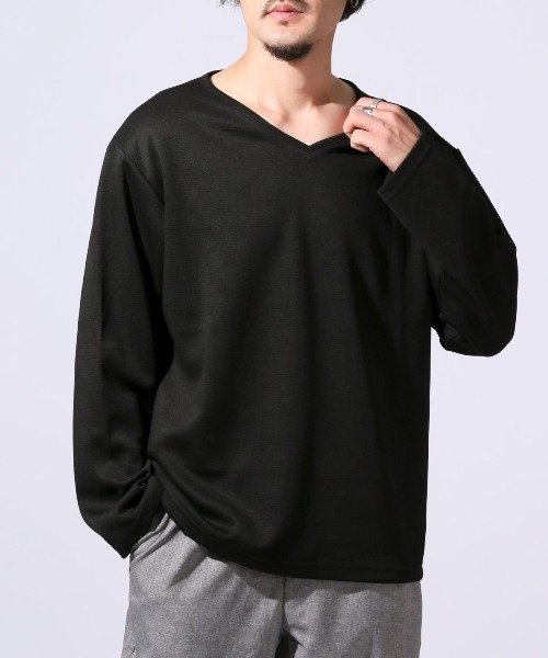 LUXSTYLE(ラグスタイル)の「ドローコード付きVネックロンT(Tシャツ/カットソー・メンズ・オリーブ/ネイビー/ブラック/ホワイト/ブルー/チャコール・L/M)」の3枚目の写真
