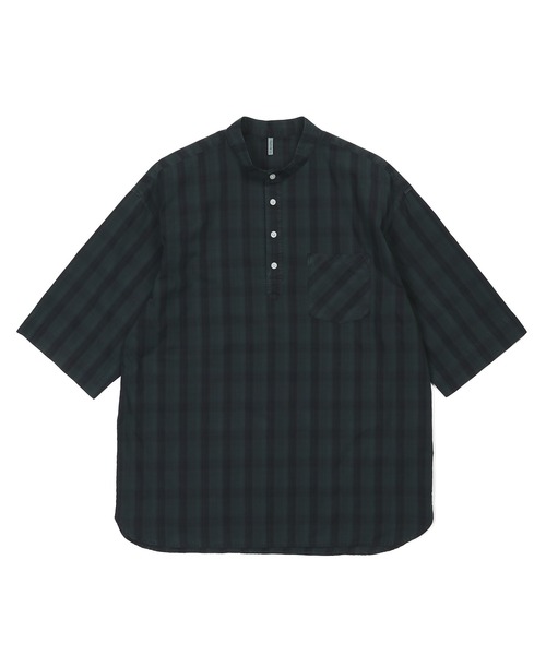 The DUFFER of ST.GEORGE(ザダファーオブセントジョージ)の「GARMENT DYED CHECK STAND COLLAR 3/4 SLEEVE SHIRT:ガーメントダイ スタンドカラー 7分袖チェックシャツ/ 製品染め / ヴィンテージ加工 / コットンシャツ / リラックスシルエット(シャツ/ブラウス・メンズ・ネイビー/オレンジ・LARGE/MEDIUM/SMALL/X-LARGE)」の9枚目の写真