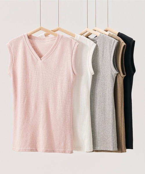 yuue' ( wear )(ユーイ)の「Vネックフレンチスリーブ半袖Tシャツ(Tシャツ/カットソー・レディース・ピンク/ホワイト/ブラック・FREE)」の17枚目の写真