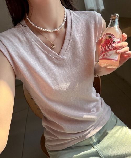 yuue' ( wear )(ユーイ)の「Vネックフレンチスリーブ半袖Tシャツ(Tシャツ/カットソー・レディース・ピンク/ホワイト/ブラック・FREE)」の15枚目の写真
