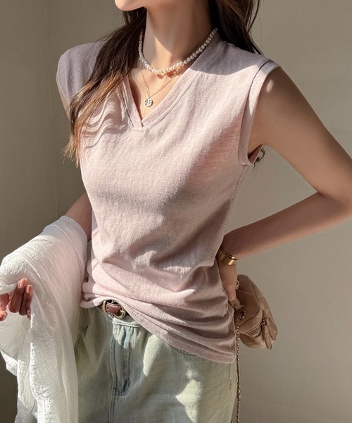 yuue' ( wear )(ユーイ)の「Vネックフレンチスリーブ半袖Tシャツ(Tシャツ/カットソー・レディース・ピンク/ホワイト/ブラック・FREE)」の16枚目の写真