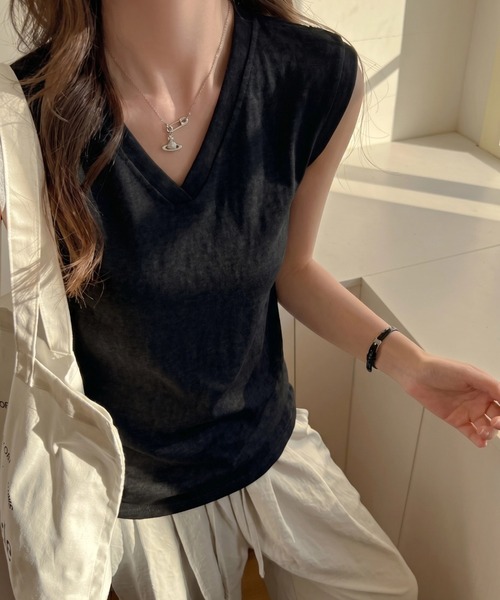 yuue' ( wear )(ユーイ)の「Vネックフレンチスリーブ半袖Tシャツ(Tシャツ/カットソー・レディース・ピンク/ホワイト/ブラック・FREE)」の11枚目の写真