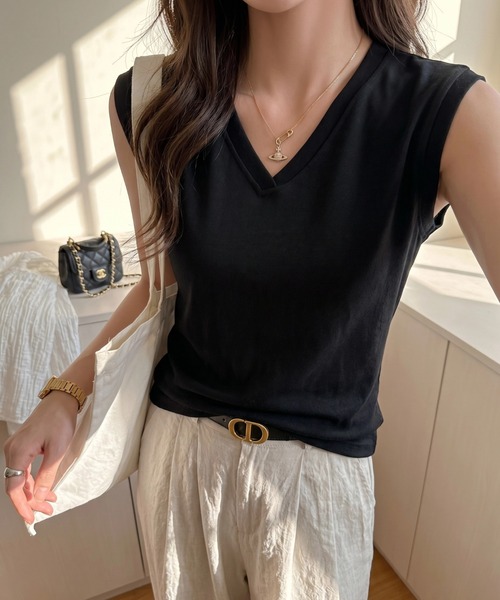 yuue' ( wear )(ユーイ)の「Vネックフレンチスリーブ半袖Tシャツ(Tシャツ/カットソー・レディース・ピンク/ホワイト/ブラック・FREE)」の12枚目の写真
