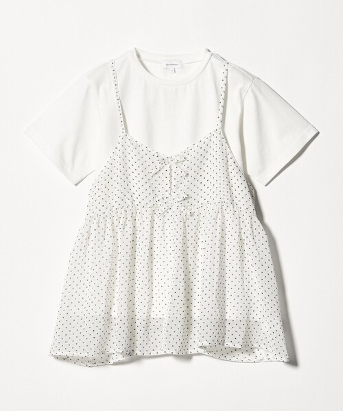 green label relaxing(グリーンレーベルリラクシング)の「ドット シフォン キャミソール Tシャツ セット / キッズ 140cm-160cm(Tシャツ/カットソー・キッズ・オフホワイト/ブラック・150cm/160cm/140cm)」の2枚目の写真