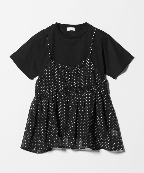 green label relaxing(グリーンレーベルリラクシング)の「ドット シフォン キャミソール Tシャツ セット / キッズ 140cm-160cm(Tシャツ/カットソー・キッズ・オフホワイト/ブラック・150cm/160cm/140cm)」の1枚目の写真