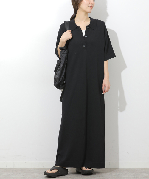 JOURNAL STANDARD relume（ジャーナルスタンダード　レリューム）の「［接触冷感 / UVカット］クールヤーンサマーニットポロシャツワンピース（ワンピース・レディース・ブラウン/ブラック・FREE）」の2枚目の写真