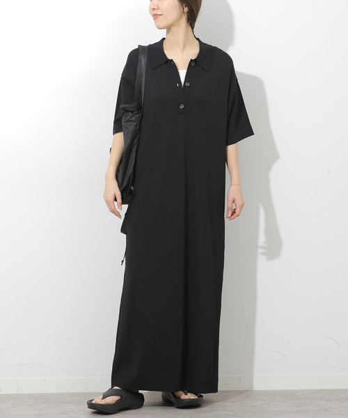 JOURNAL STANDARD relume（ジャーナルスタンダード　レリューム）の「［接触冷感 / UVカット］クールヤーンサマーニットポロシャツワンピース（ワンピース・レディース・ブラウン/ブラック・FREE）」の3枚目の写真