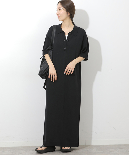 JOURNAL STANDARD relume（ジャーナルスタンダード　レリューム）の「［接触冷感 / UVカット］クールヤーンサマーニットポロシャツワンピース（ワンピース・レディース・ブラウン/ブラック・FREE）」の4枚目の写真