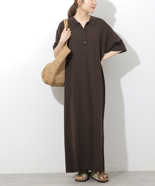 JOURNAL STANDARD relume（ジャーナルスタンダード　レリューム）の「［接触冷感 / UVカット］クールヤーンサマーニットポロシャツワンピース（ワンピース・レディース・ブラウン/ブラック・FREE）」の8枚目の写真