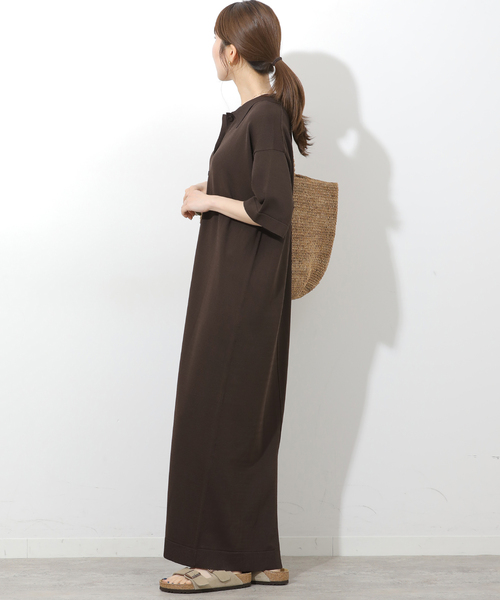 JOURNAL STANDARD relume（ジャーナルスタンダード　レリューム）の「［接触冷感 / UVカット］クールヤーンサマーニットポロシャツワンピース（ワンピース・レディース・ブラウン/ブラック・FREE）」の9枚目の写真