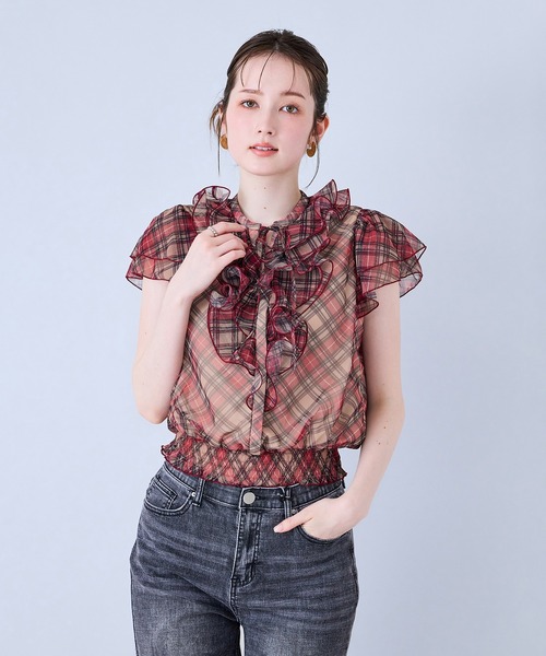 Audie a Muses（オーディアミューズ）の「チェック・デニムプリントフロントフリルブラウス（シャツ/ブラウス・レディース・ベージュ/ネイビー・38/42）」の20枚目の写真