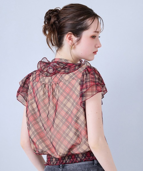Audie a Muses（オーディアミューズ）の「チェック・デニムプリントフロントフリルブラウス（シャツ/ブラウス・レディース・ベージュ/ネイビー・38/42）」の21枚目の写真