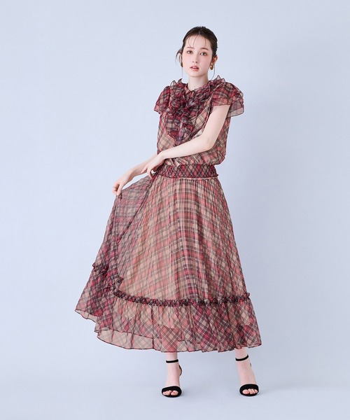 Audie a Muses（オーディアミューズ）の「チェック・デニムプリントフロントフリルブラウス（シャツ/ブラウス・レディース・ベージュ/ネイビー・38/42）」の6枚目の写真