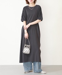 袖タックバルーンスリーブ半袖ワンピース