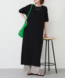 袖タックバルーンスリーブ半袖ワンピース
