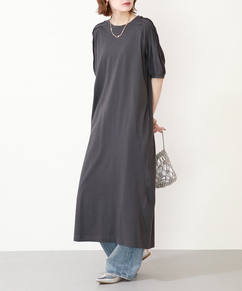 atONE(アットワン)の「袖タックバルーンスリーブ半袖ワンピース(ワンピース・レディース・ブラック/チャコールグレー/グレイッシュベージュ・4L~5L/LL~3L/M~L)」の12枚目の写真