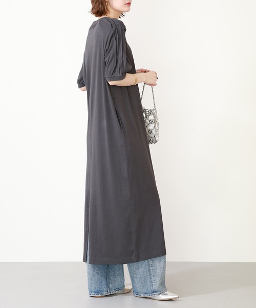 atONE(アットワン)の「袖タックバルーンスリーブ半袖ワンピース(ワンピース・レディース・ブラック/チャコールグレー/グレイッシュベージュ・4L~5L/LL~3L/M~L)」の6枚目の写真