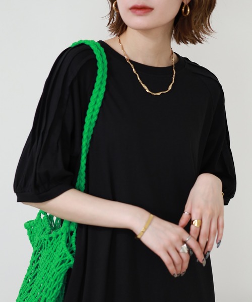 atONE(アットワン)の「袖タックバルーンスリーブ半袖ワンピース(ワンピース・レディース・ブラック/チャコールグレー/グレイッシュベージュ・4L~5L/LL~3L/M~L)」の14枚目の写真